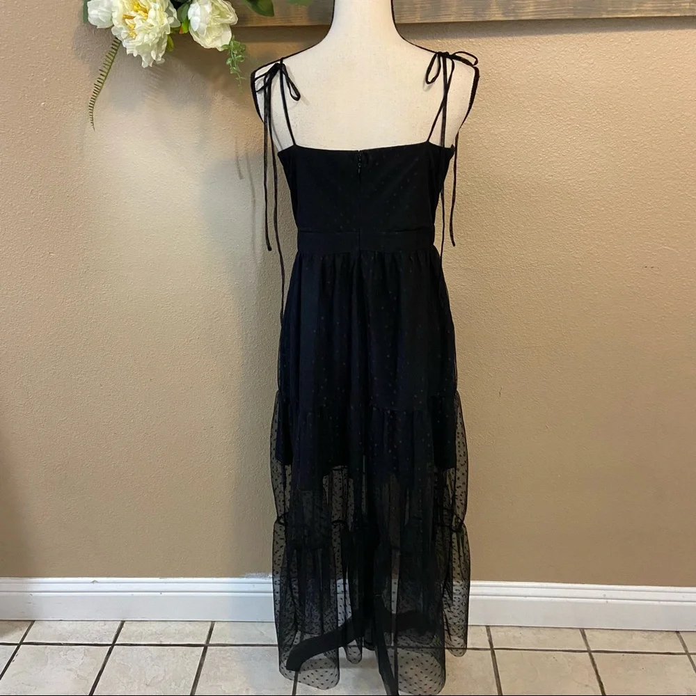 NWOT Lulus Romantic Spot Black Polka Dot Mesh Tiered Midi Dress - Picture 8 of 15